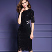 Half Sleeve Round Neck Lace Bodycon Midi Dress With Butterfly Decoration