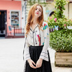 Doux En Mousseline De Soie Imprimé Floral Flûte À Manches Chemise Avec Noeud Papillon