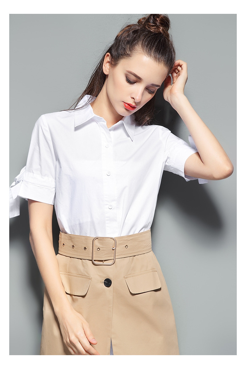 Fashion White Lapel Belt Dress | VoguesUs