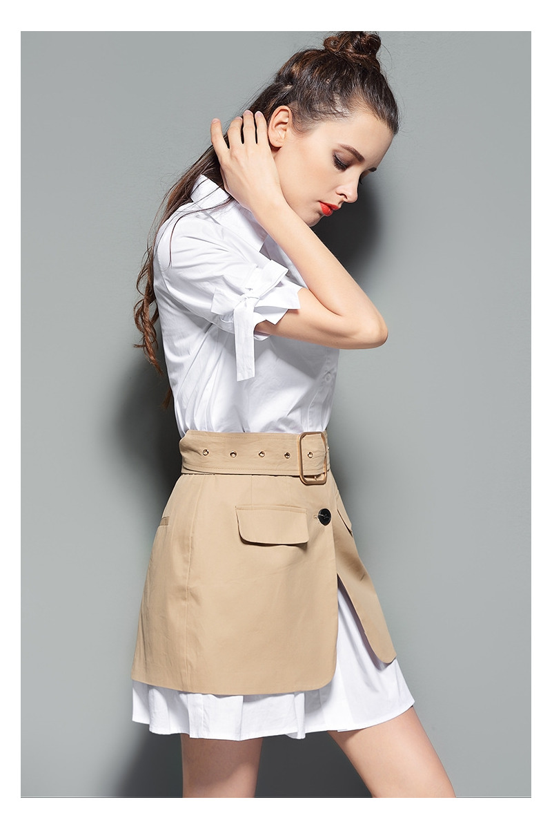 Fashion White Lapel Belt Dress | VoguesUs