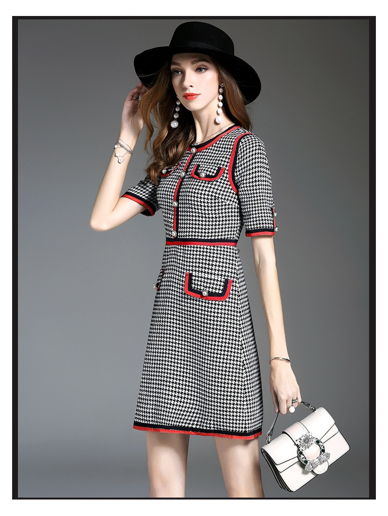 Round Collar Fake Pockets Short Sleeve Dress With Contrast Color