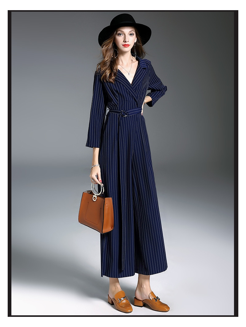 Streifen Skinny V-Ausschnitt Langarm Jumpsuit Mit Band In Der Taille | VoguesUs