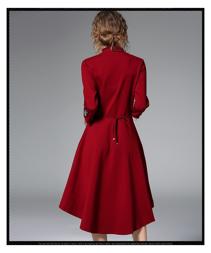 Schmetterling-Stickerei, 3/4 Ärmel Asymmetrische Kleid Mit Kragen