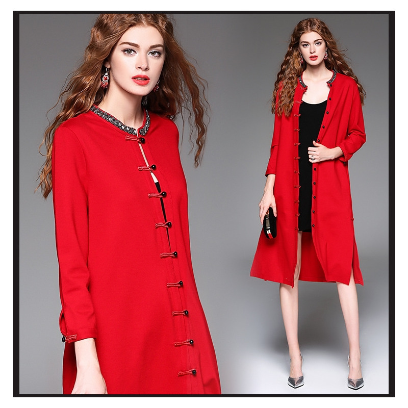 Nouveau Look De Style Tang Col Rond Mxi Manteau À Côté De Split | VoguesUs