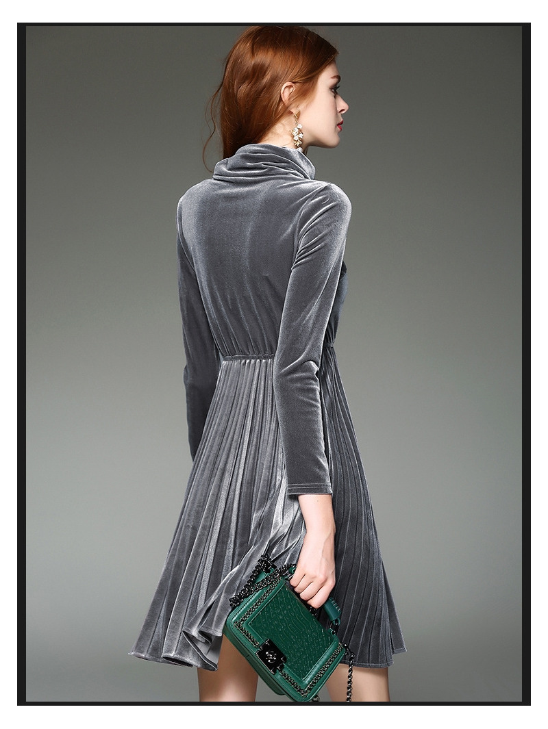 Velorur High Collar Long Sleeve Corset Waist Accordion Hem A Line