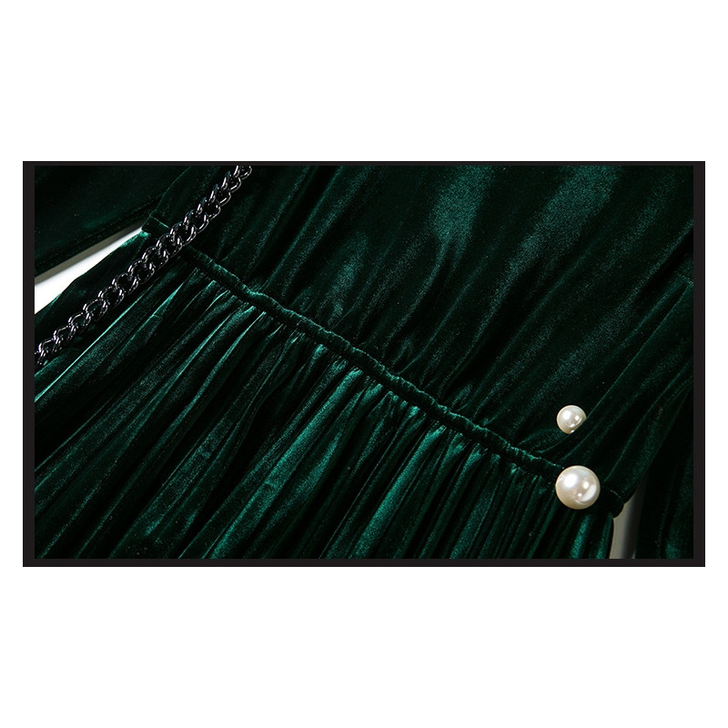 Velorur High Collar Long Sleeve Corset Waist Accordion Hem A Line