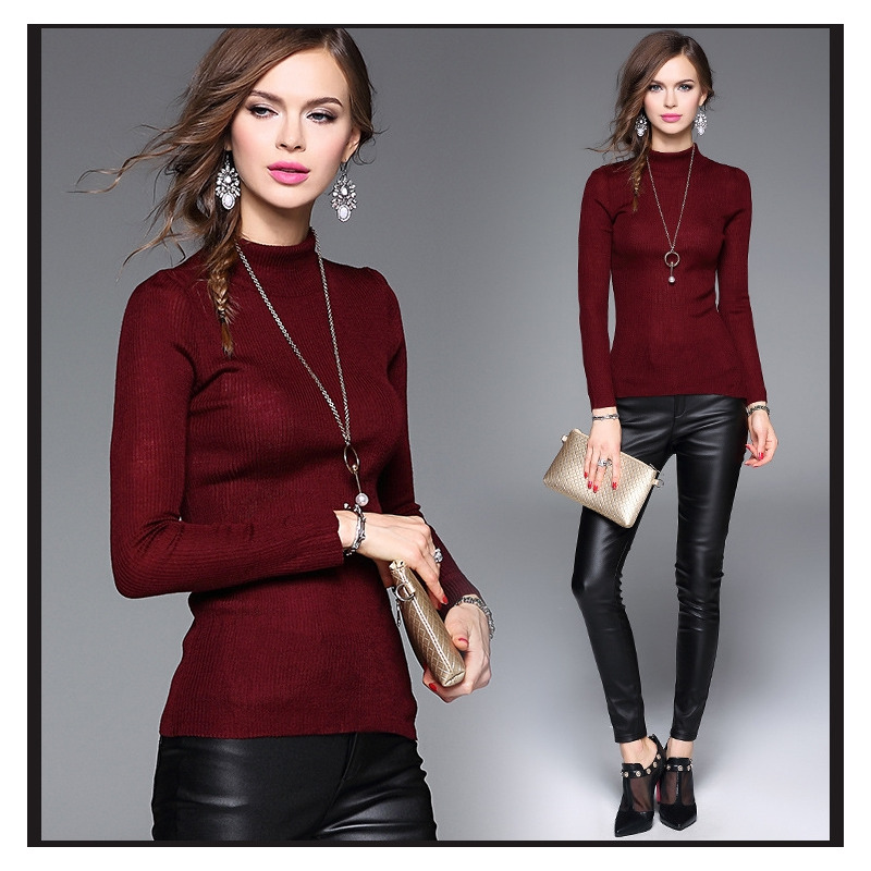 Langarm-High Neck-Shirt Pullover | VoguesUs