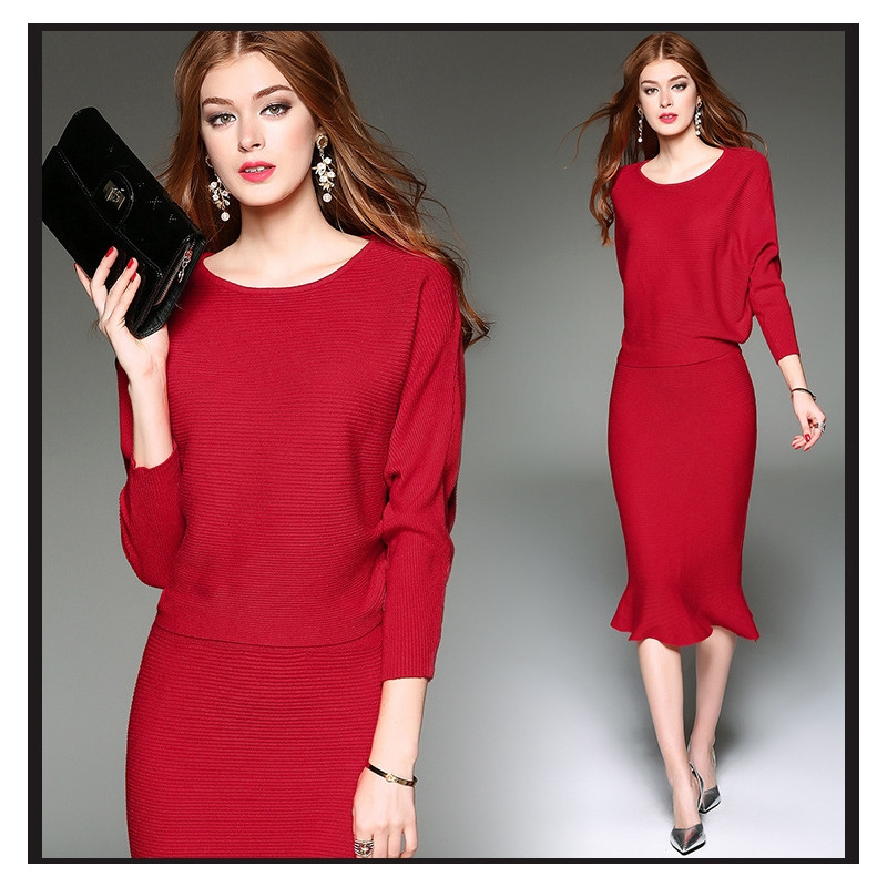 Шею 3/4 Рукав Блузка И Пробки Bodycon Подол Юбки Набор | VoguesUs