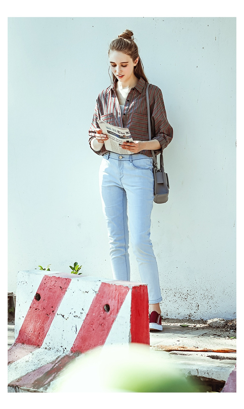 Long Sleeve Stripe Kontrast Farbe Weste, Shirt Aus Baumwolle | VoguesUs