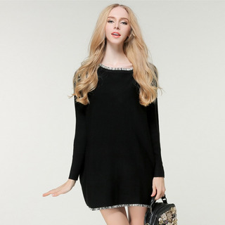 Simple Casual Cuello Redondo Cuello Alto Vestido De Punto