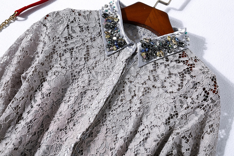 Exquisite Lace And Beads Cutwork Dress With Collar Detail | VoguesUs