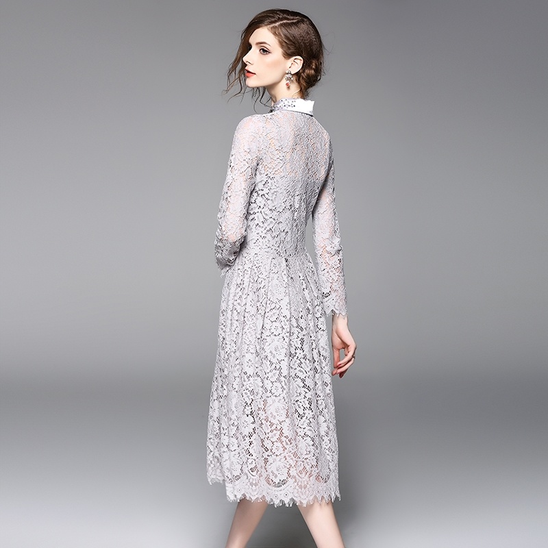 Exquisite Lace And Beads Cutwork Dress With Collar Detail | VoguesUs