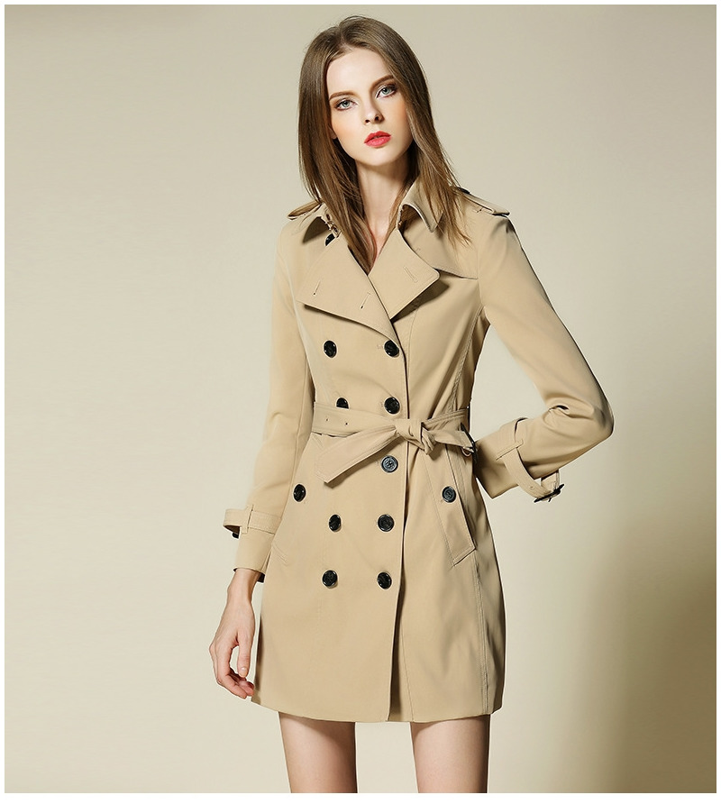 Klassisches Revers-Doppelreihiger Trenchcoat Mit Band In Der Taille | VoguesUs