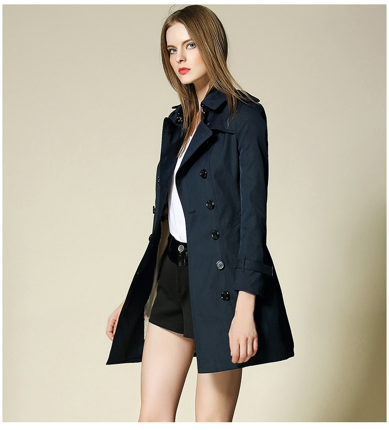 Klassisches Revers-Doppelreihiger Trenchcoat Mit Band In Der Taille | VoguesUs