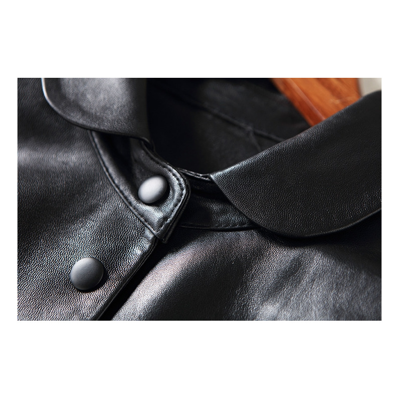 Simple Style 3/4 Sleeve Single Breasted Genuine Sheep Leather Trench