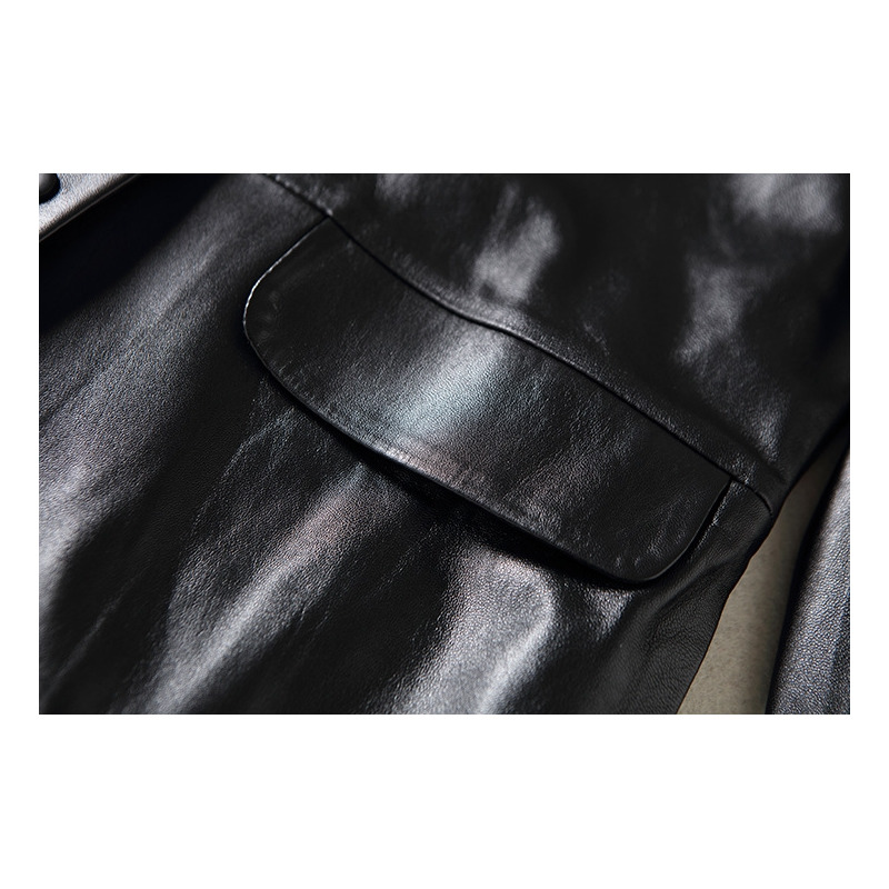 Simple Style 3/4 Sleeve Single Breasted Genuine Sheep Leather Trench