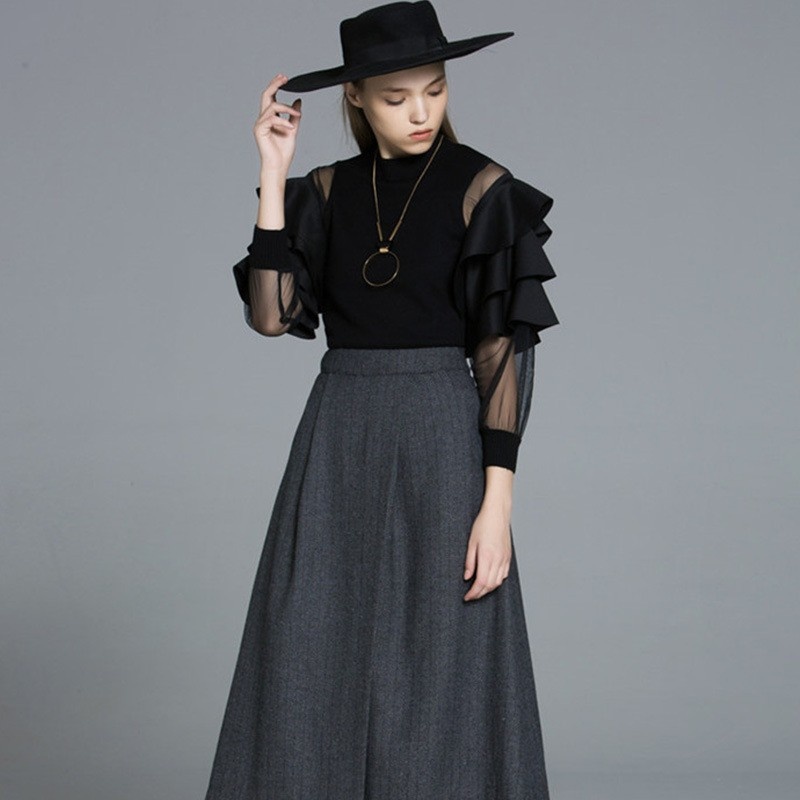 Mode Sexy Naht Lotus-Blatt-Rundhals-Pullover | VoguesUs