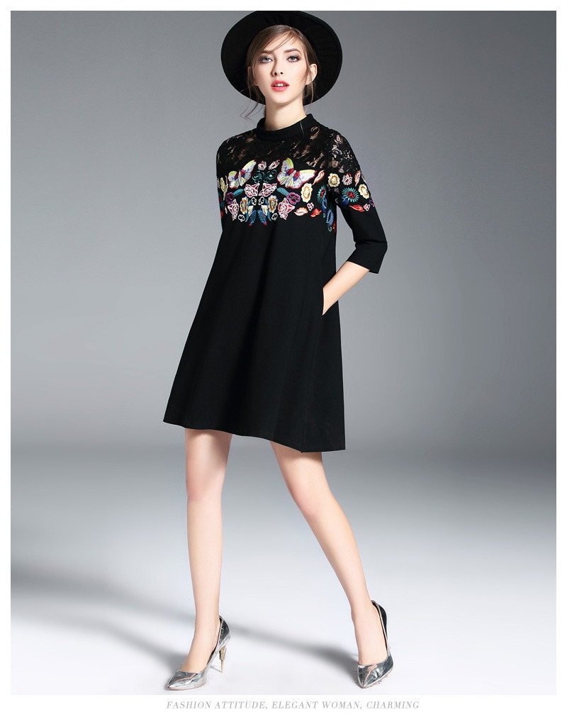 Floral Butterfly Embroidery Lace Stitching A Line Dress | VoguesUs