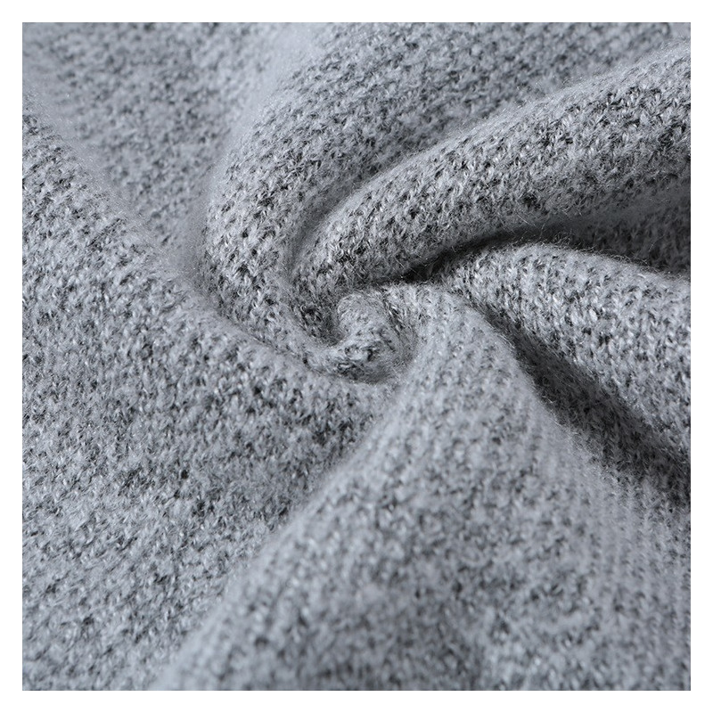 Funnel Neck Gray Sweater With Leather Pocket | VoguesUs