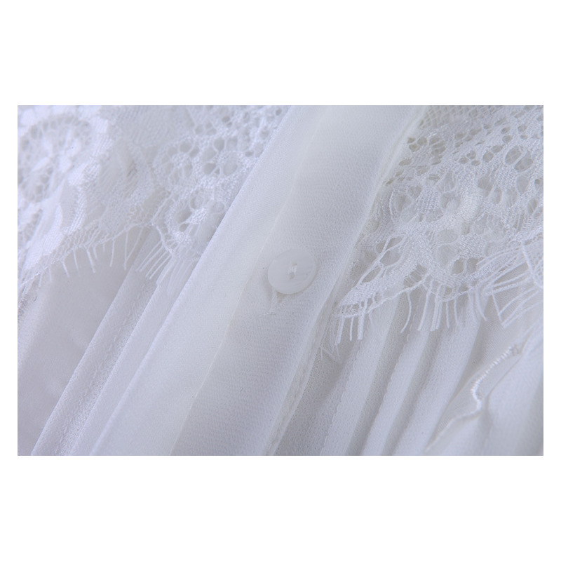 Silk Long Sleeves Cutwork Lace Mesh High Neck Shirt | VoguesUs