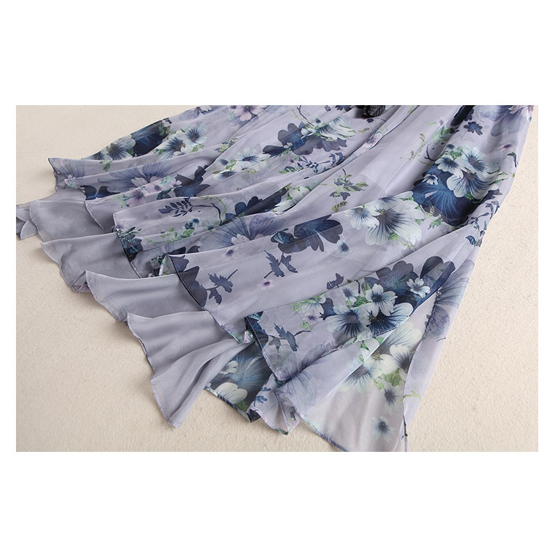 Eleganten V-Ausschnitt Ärmelloses Double-Layer-Floral Print Kleid Mit Taille
