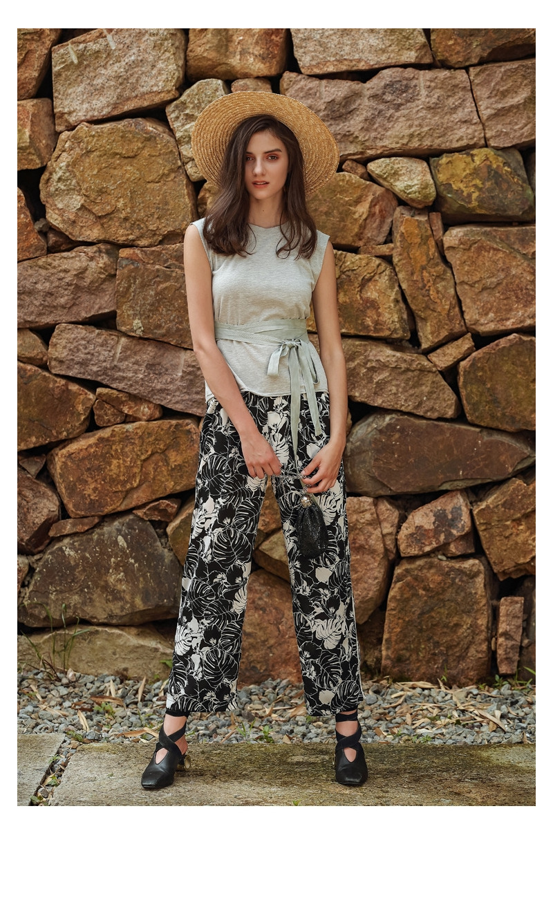 Impresión Floral De Gasa De Pierna Amplia De Cultivos Pantalones