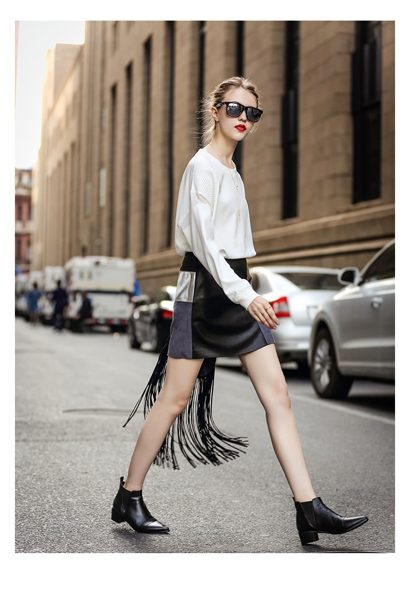 PU-Leder Stitching Contrast Gespleißt Rock | VoguesUs