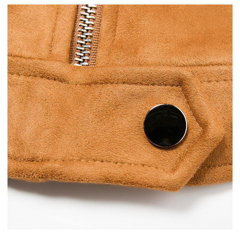 Braune Leder-Look Biker-Revers Reißverschluss Kurze Jacke Mit Ring