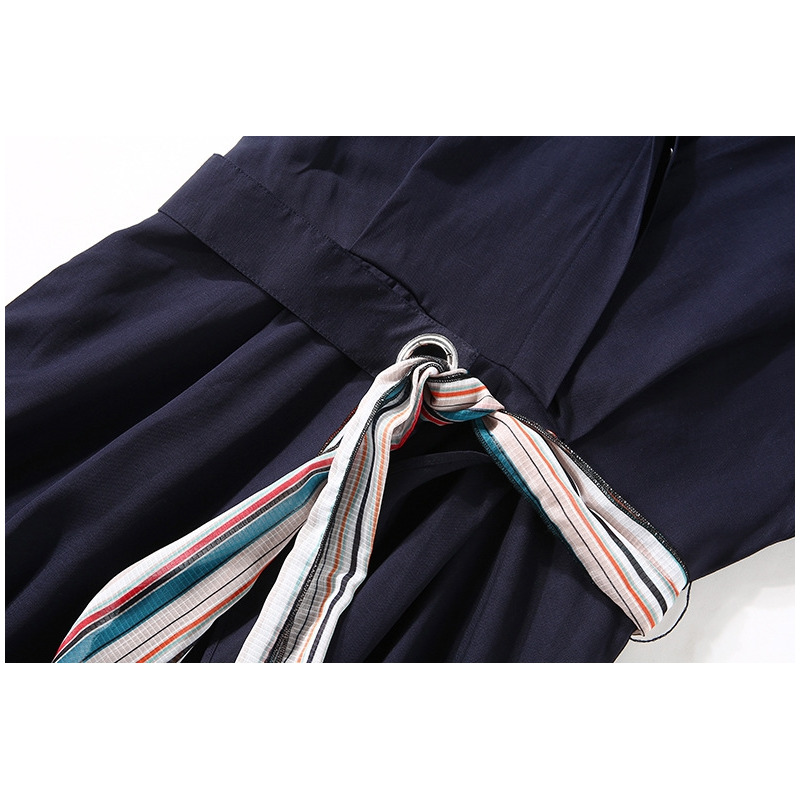 Midnight Blue V Neck Asymmetrical Dress With Ring Belt | VoguesUs