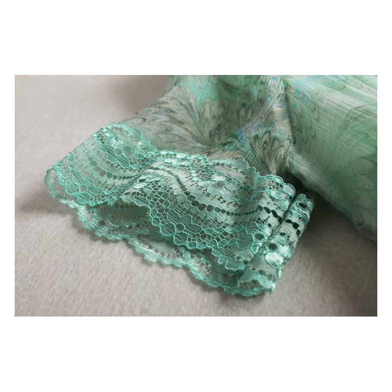 Élégant En Soie Col Rond Double Couche Floral Imprimer Robe Avec De La Dentelle