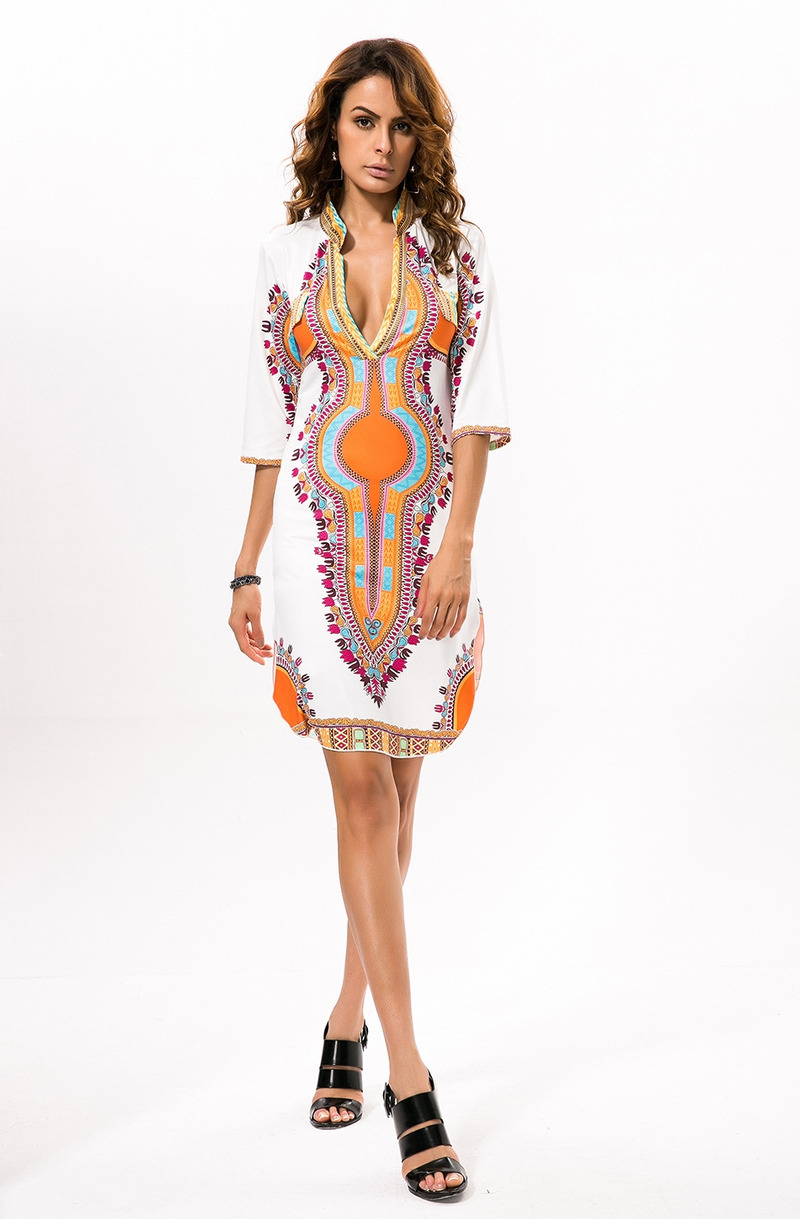 Sexy Exoticism Deep V Neck Print Slinky Midi Dress | VoguesUs
