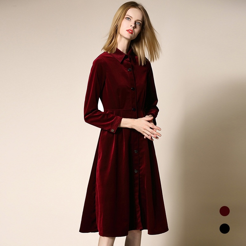 Elegant Velorur Long Sleeve Lapel A Line Dress | VoguesUs