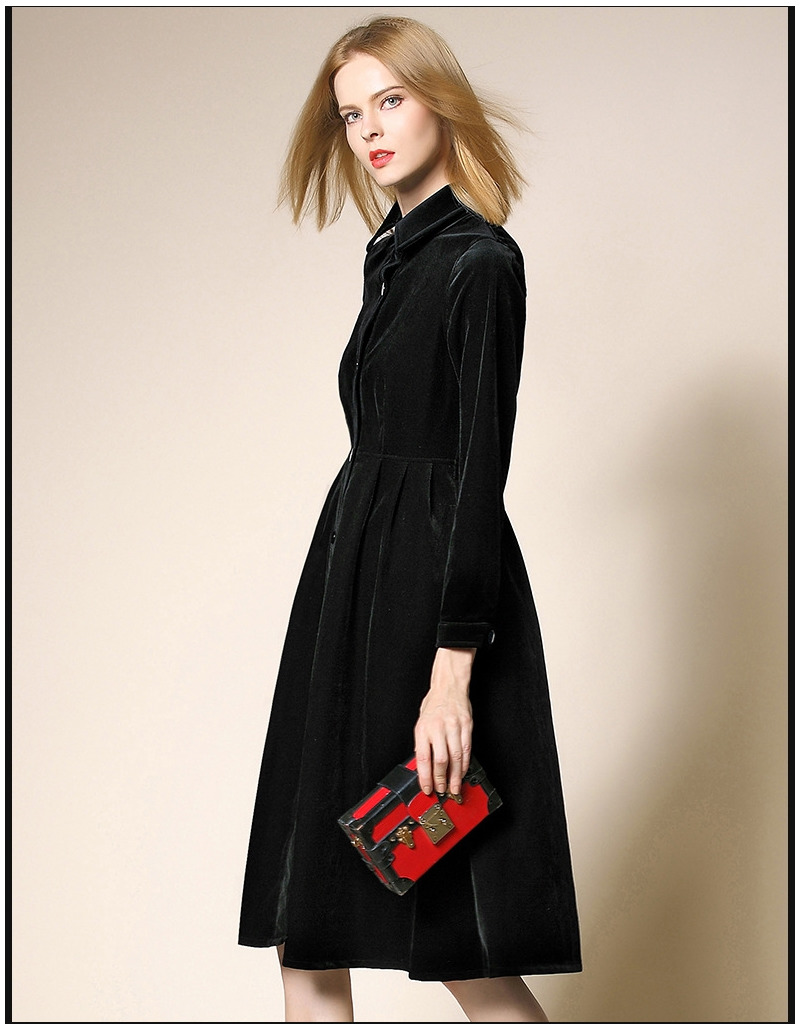 Elegant Velorur Long Sleeve Lapel A Line Dress | VoguesUs