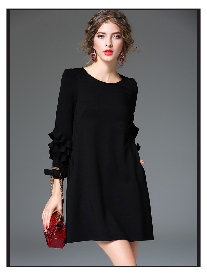 Round Neck Petal Ruffle Sleeve Shift Dress | VoguesUs
