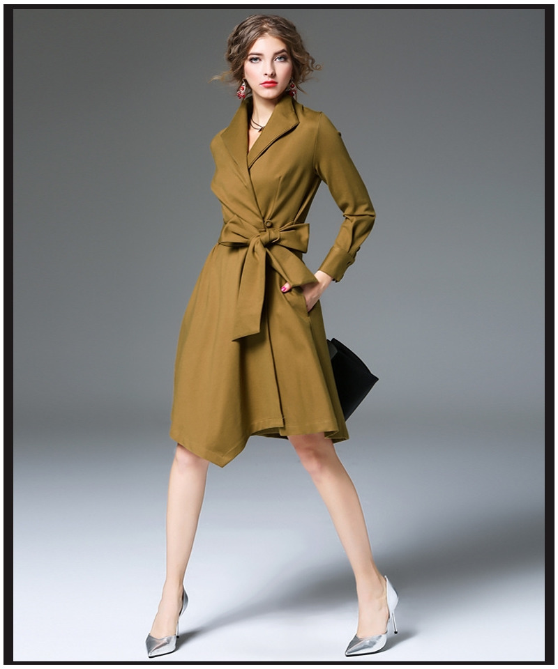 Lange Ärmel Korsett Taille Windbreaker Kleid Mit Krawatte Detail | VoguesUs