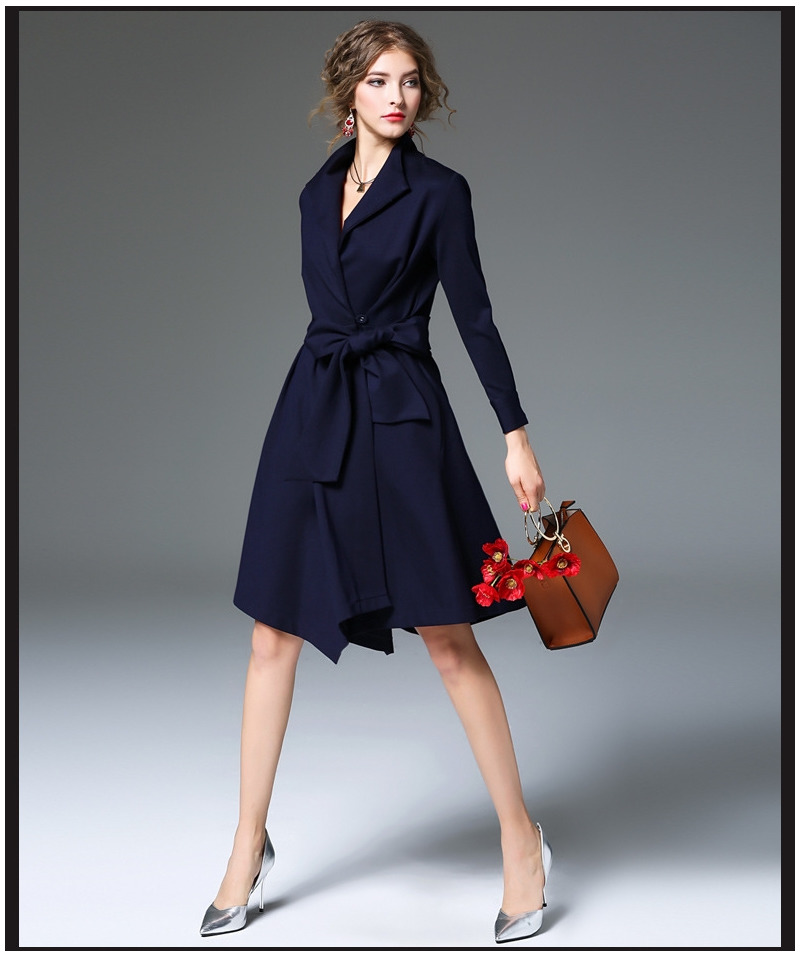 Long Sleeve Corset Waist Windbreaker Dress With Tie Detail | VoguesUs