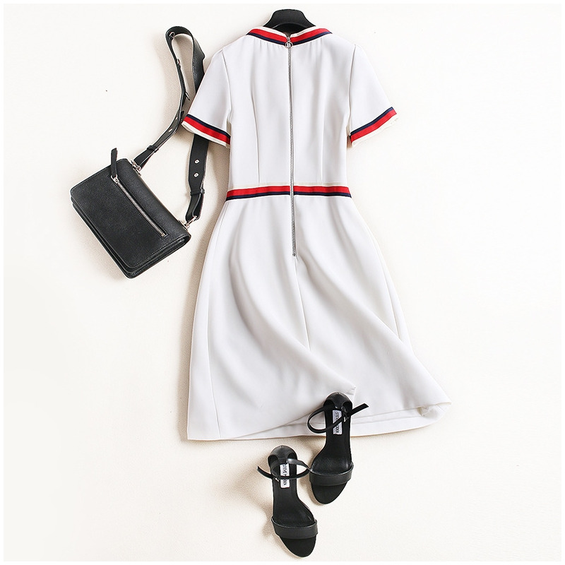 Short Sleeve V Neck Contrast Color Detail Dress | VoguesUs
