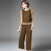 Gestrickte Weste Und Runde Spitze Shirt Und Wide-Leg-Strick-Hosen-Set Von 3