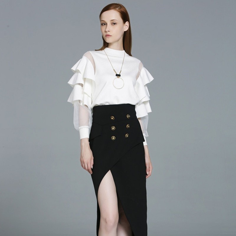 Mode Sexy Naht Lotus-Blatt-Rundhals-Pullover | VoguesUs