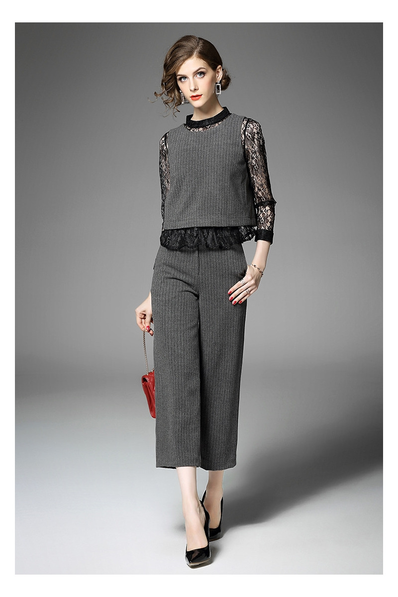 Gestrickte Weste Und Runde Spitze Shirt Und Wide-Leg-Gestrickte Hosen Set