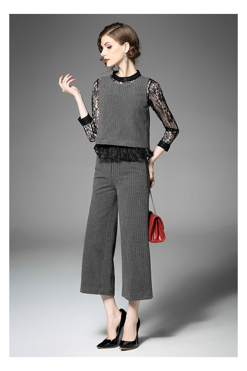 Gestrickte Weste Und Runde Spitze Shirt Und Wide-Leg-Gestrickte Hosen Set