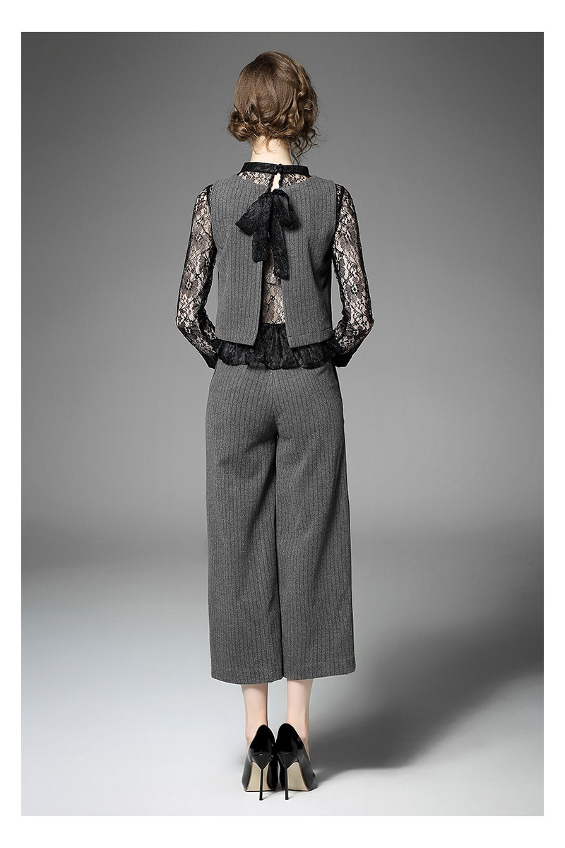 Gestrickte Weste Und Runde Spitze Shirt Und Wide-Leg-Gestrickte Hosen Set