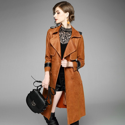 Doble Botonadura De Manga Larga Solapas De Muesca Trench Coat Con