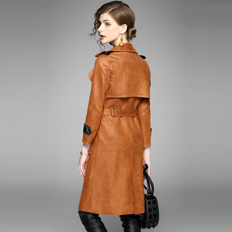 Double Breasted Long Sleeve Notch Lapels Trench Coat With Stitch