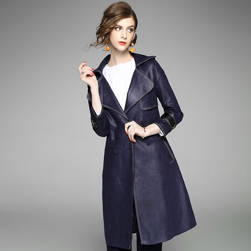 Double Breasted Long Sleeve Notch Lapels Trench Coat With Stitch