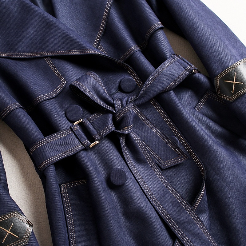Double Breasted Long Sleeve Notch Lapels Trench Coat With Stitch