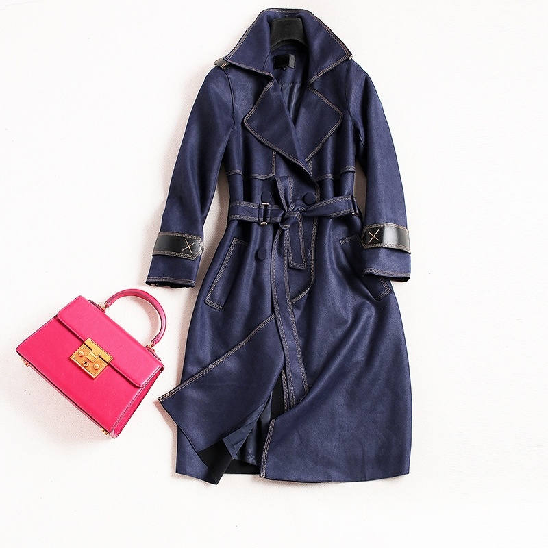 Double Breasted Long Sleeve Notch Lapels Trench Coat With Stitch