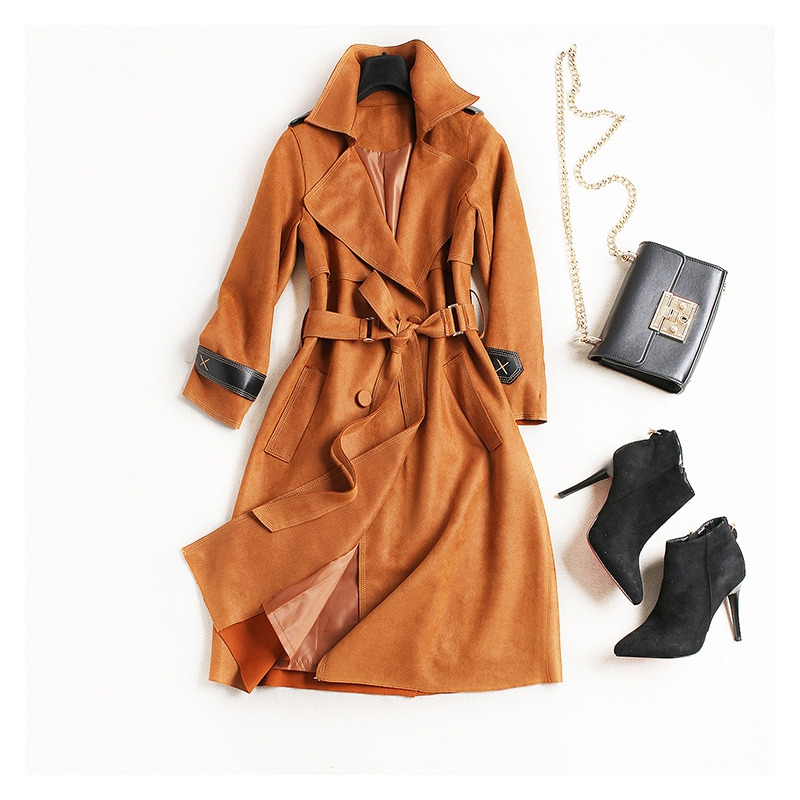 Doble Botonadura De Manga Larga Solapas De Muesca Trench Coat Con