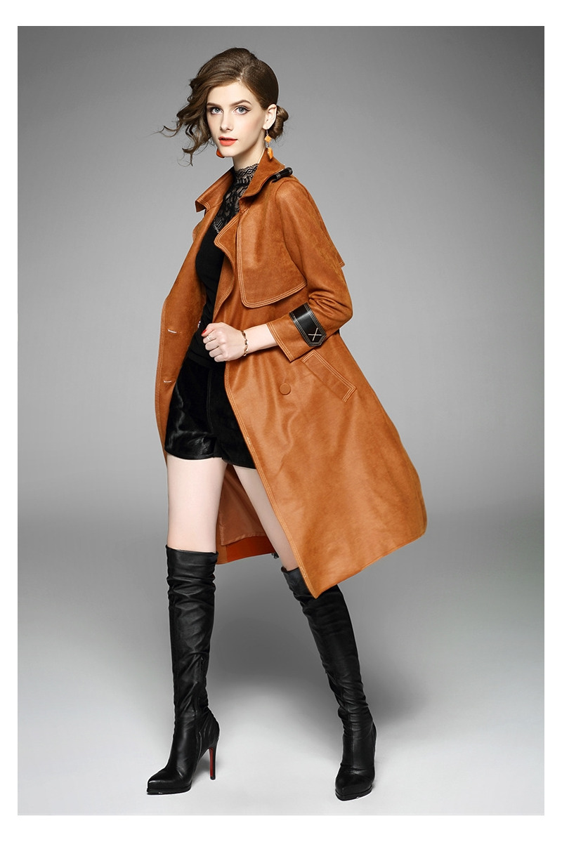 Double Breasted Long Sleeve Notch Lapels Trench Coat With Stitch