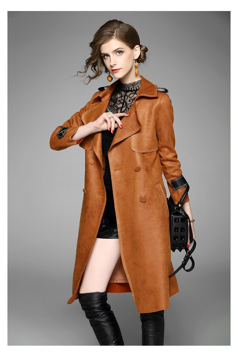 Double Breasted Long Sleeve Notch Lapels Trench Coat With Stitch